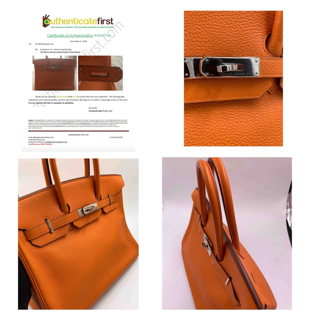 Authentic HERMES Birkin 35 Clemence Leather Orange Palladium hardware - Picture 14 of 15